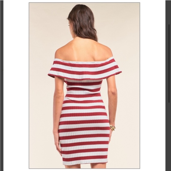 NWT Anthropologie Striped Red White Off Shoulder Dress S and L - Picture 2 of 4